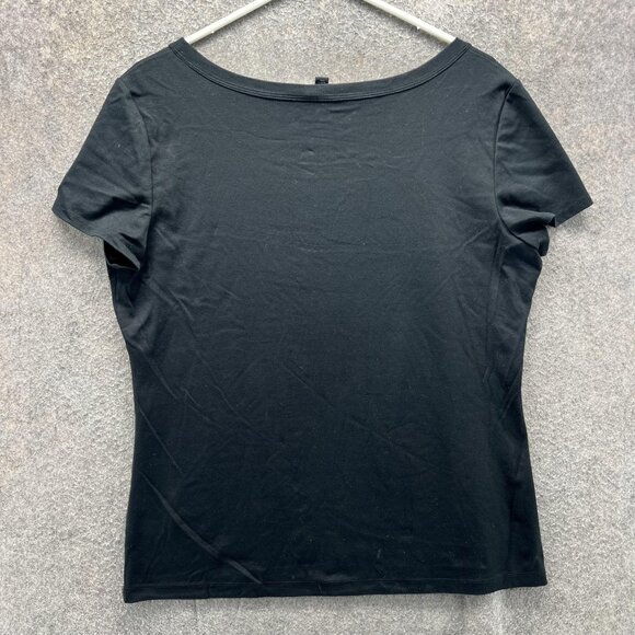 Lafayette 148 New York Shirt Womens XL Black Scoop Neck Stretch Tee Top - Picture 2 of 9
